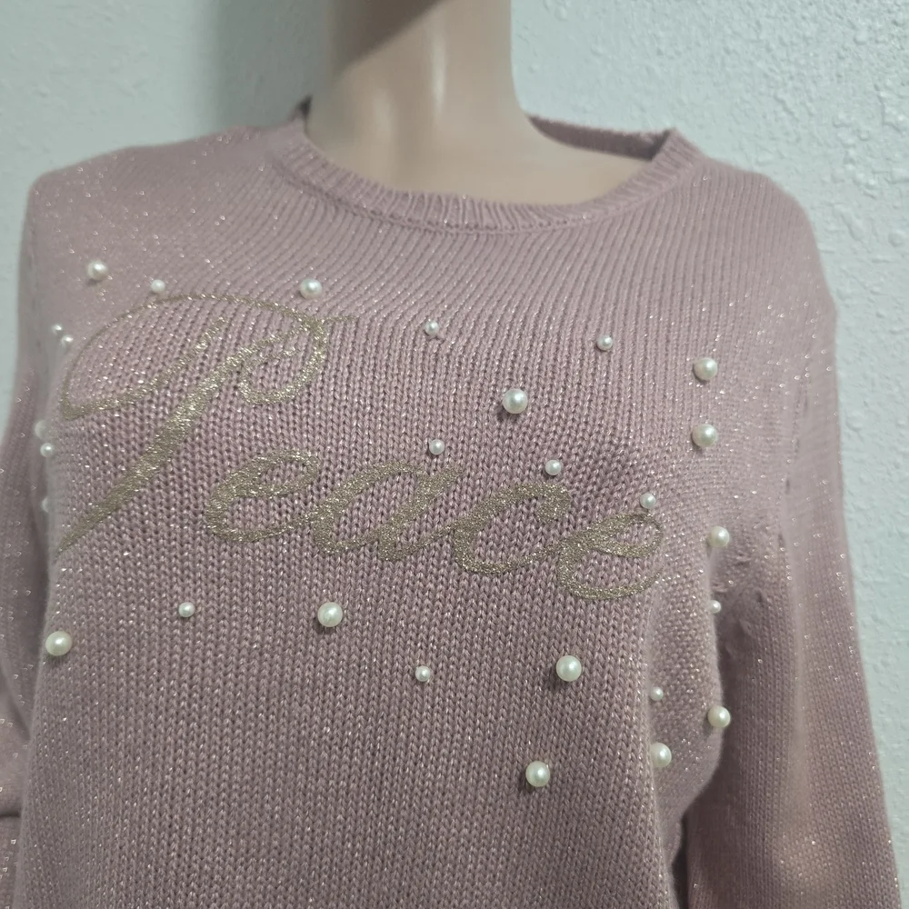 Holiday Time Pink Sweater with Pearl Details